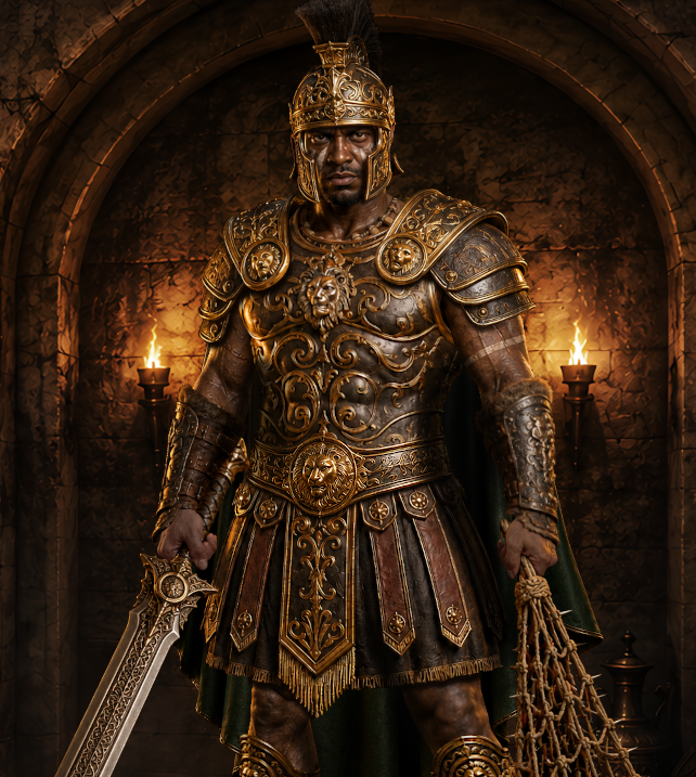 Schwer gerüsteter Gladiator